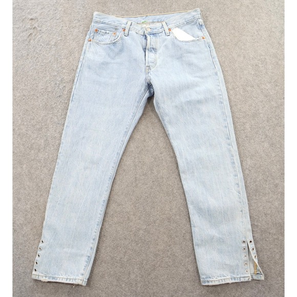 Levi's Denim - Levis Jeans Womens 29 501 Blue Crop Light Wash Mid Rise Split Hem New